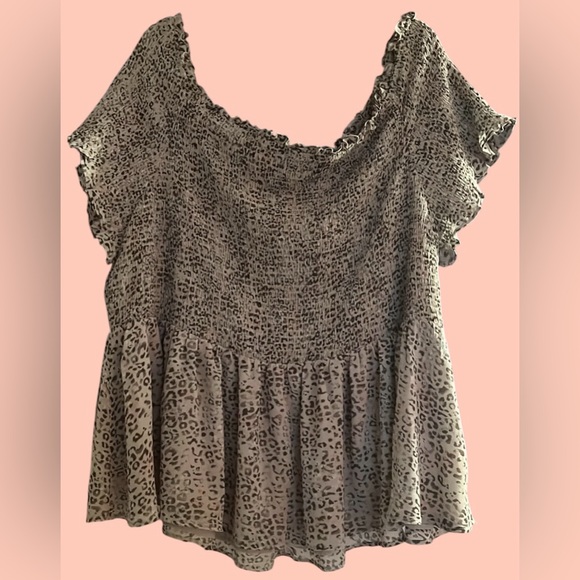 CATO Beige/Pink/Tan Camouflage Short Sleeve Smocked Babydoll Top, Sz 26/28, NWT. - Picture 8 of 8